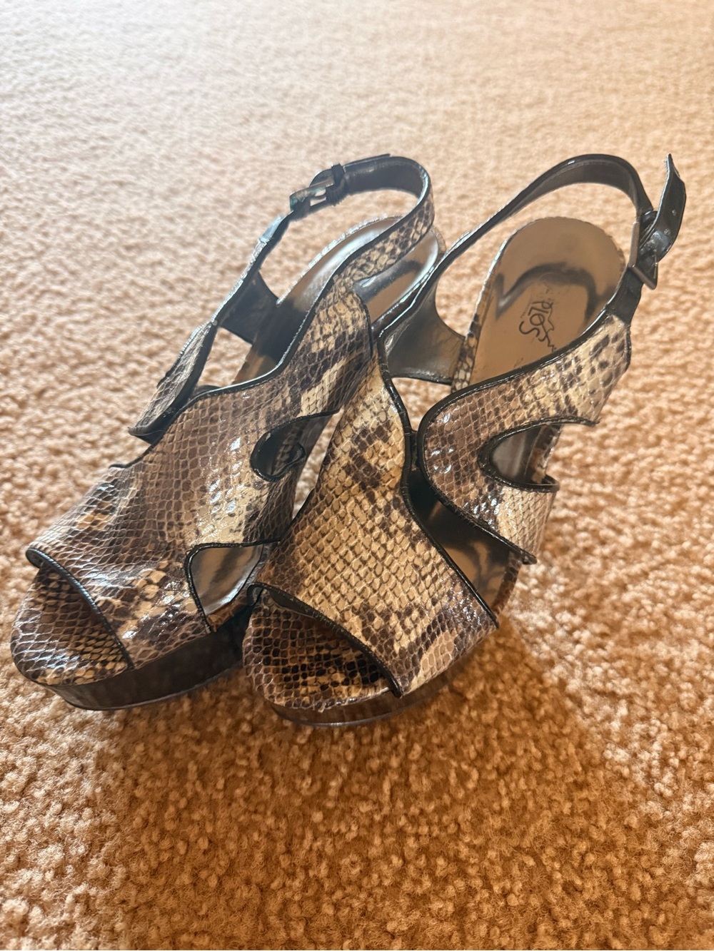 Carlos by Carlos Santana Snake-Print Wedge Sandals in Brown and Black